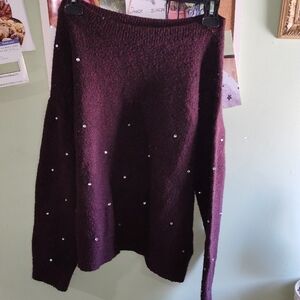 H&M Off-the-Shoulder Embellished Sweater in Plum